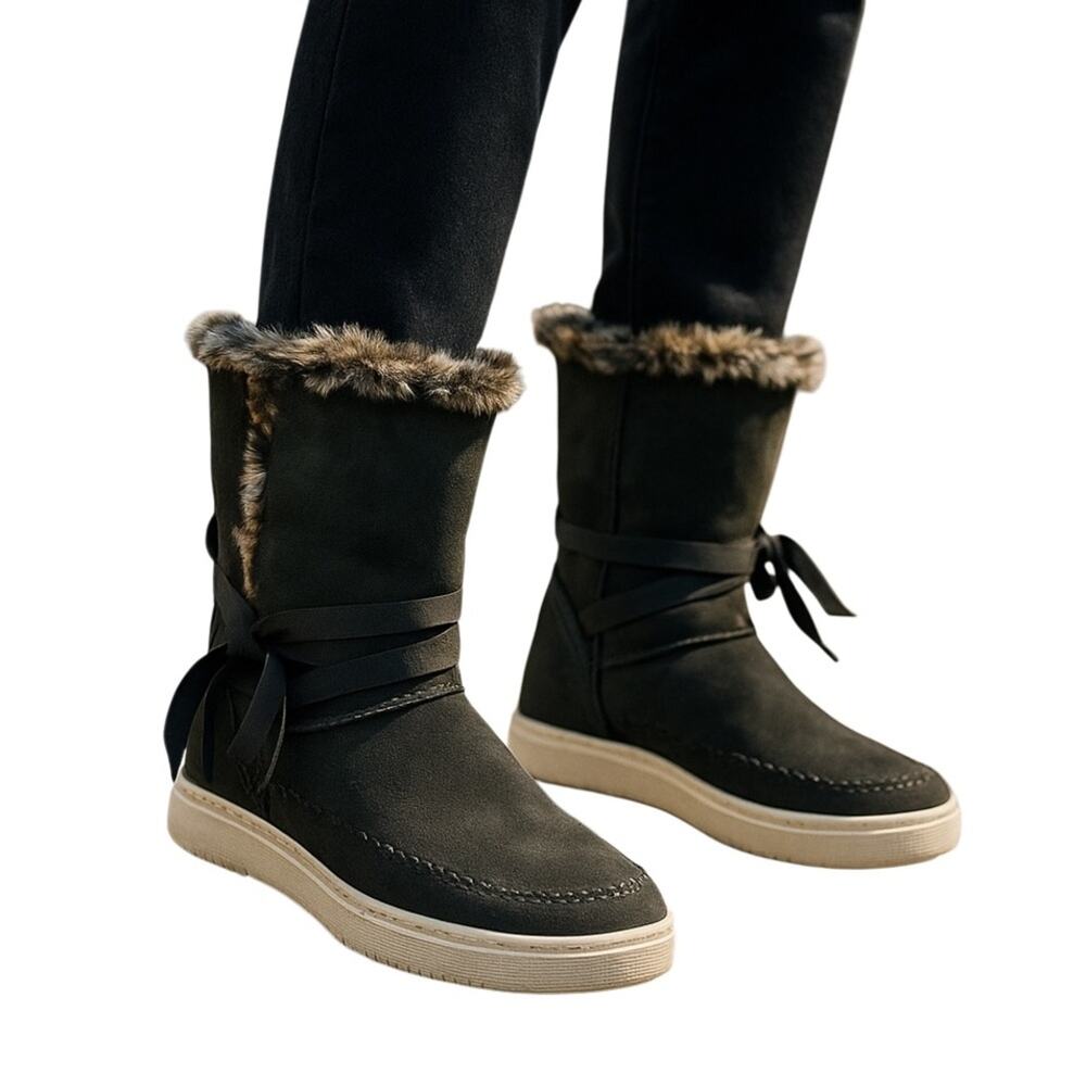 TOMS Vista Waterproof Faux Fur Lined Suede Boots Forest Green Size 8.5